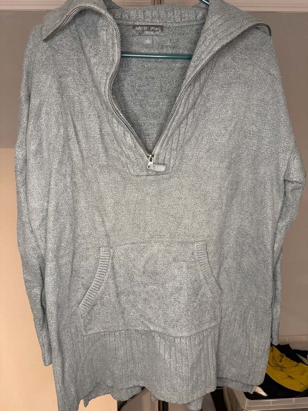 Barefoot Dreams CozyChic Lite Half-Zip Ribbed Tunic Sweater Gray Size L